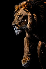 Lion face , feline king isolated , wildlife Portrait Wildlife animal. Generative ai