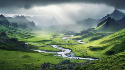 A mountain rain landscape. Generated AI