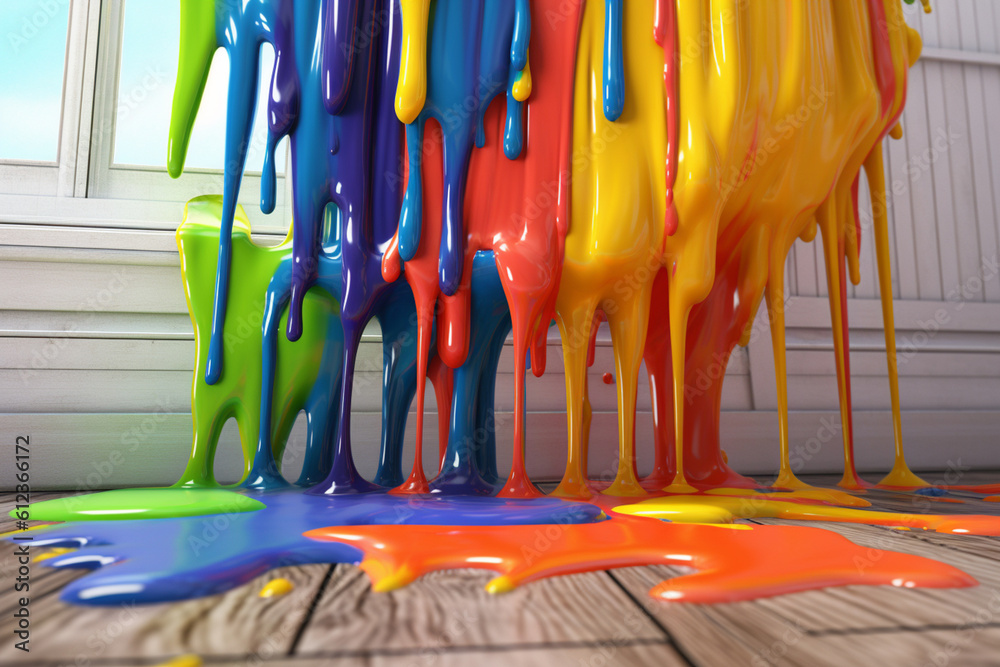 Poster a colorful and abstract shower curtain with paint drips, transforming the bathroom into a vibrant an