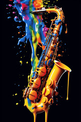 Fototapeta na wymiar An abstract painting of a musical instrument with cascading paint drips, representing the harmony and rhythm of music through visual expression. Generative AI technology.