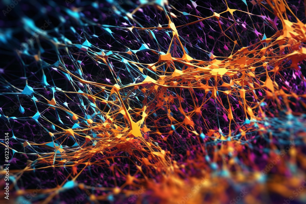 Aufkleber A graphic representation of data nodes forming a neural network, showcasing how data management and integration contribute to intelligent data processing and analysis. Generative AI technology.