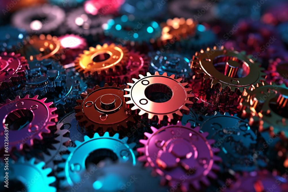 Aufkleber An image of gears meshing together, symbolizing the interplay and synchronization of data management and integration processes for optimal data utilization. Generative AI technology.