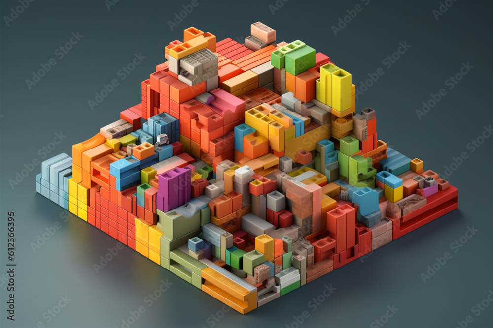 Poster an illustration of data as building blocks being assembled, emphasizing how data management and inte