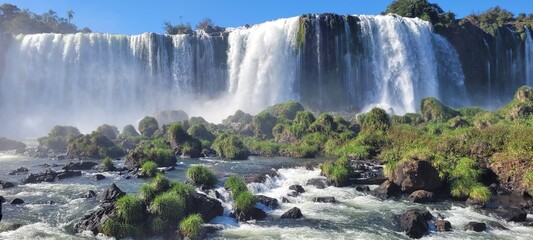 View of the Iguazu Falls, border between Brazil and Argentina. located in the Igua&ccedil;u National Park, a UNESCO World Heritage Site.