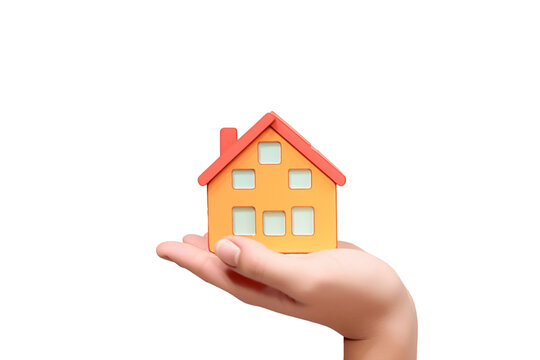 Hand Holding Miniature House Isolated on Transparent Background. Generative AI