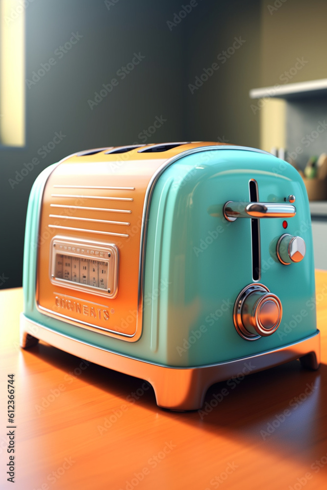 Aufkleber A retro-inspired toaster in a vibrant color, featuring multiple slots and adjustable browning settings for the perfect slice of toast. Generative AI technology.