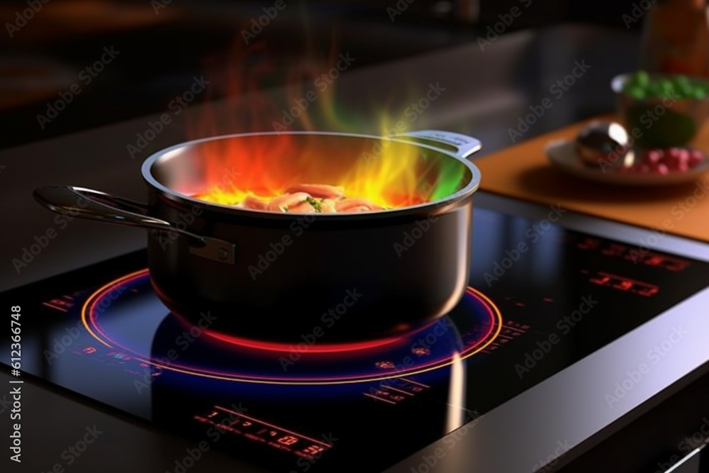 Aufkleber A sleek and modern induction cooktop, providing precise temperature control and rapid heating for efficient cooking. Generative AI technology.