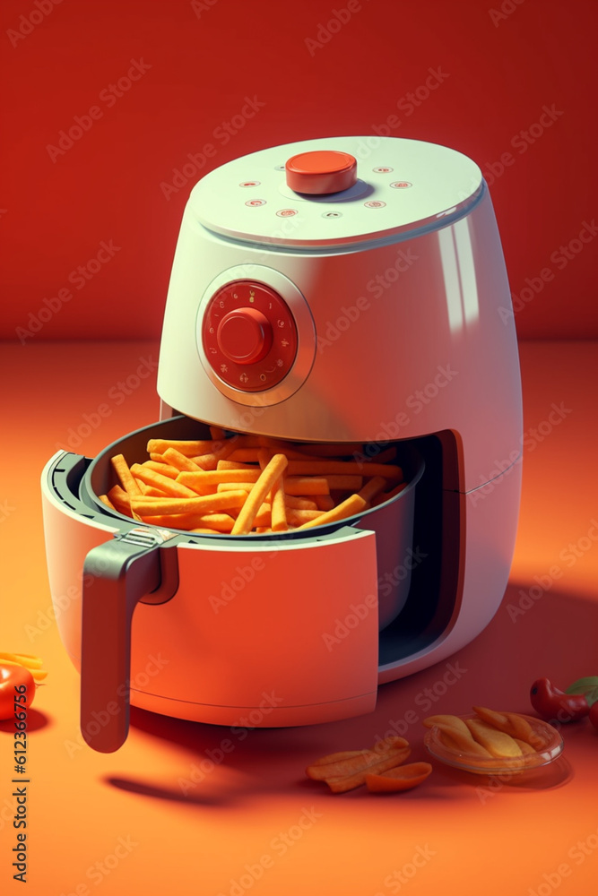 Poster A versatile air fryer with multiple cooking functions, enabling users to enjoy crispy and healthier versions of their favorite fried foods.  Generative AI technology.