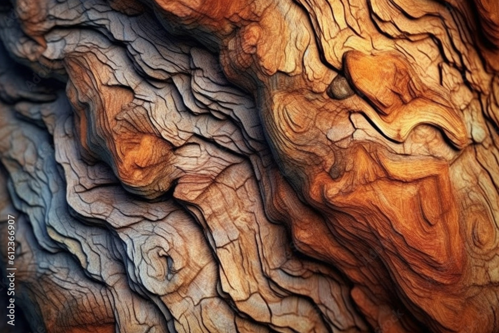Poster the intricate patterns and textures of a tree bark, showcasing its unique grooves, cracks, and knots