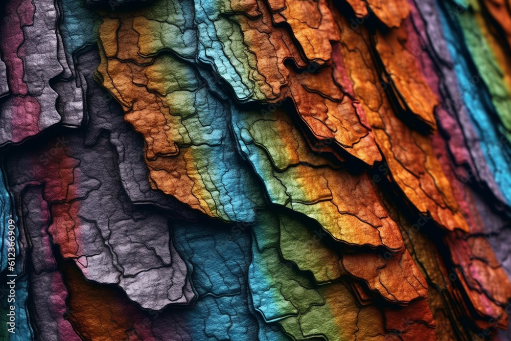Poster the intricate patterns and textures of a tree bark, showcasing its unique grooves, cracks, and knots