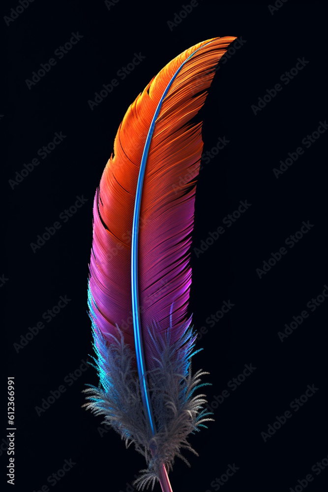 Poster a close-up of a feather, showcasing its intricate barbs, vanes, and unique coloration. generative ai