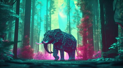 Jungle with animal in the style of vaporwave Generative AI