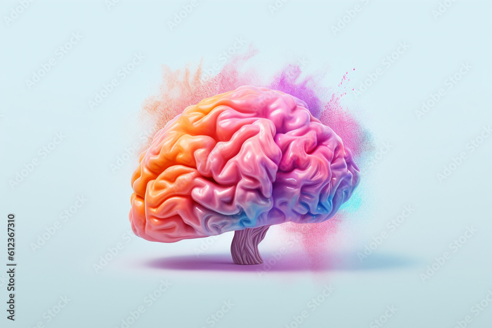 Fototapete a pastel watercolor brain with gentle brushstrokes and soft blending, creating a serene and ethereal