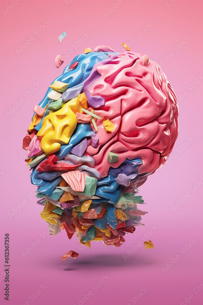 Fototapete a pastel-colored brain with intricate origami folds and geometric shapes, capturing the fusion of ar