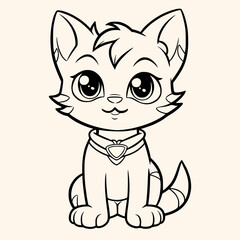 Cat coloring page for children.Сartoon style hand drawing vector illustration in black outline on a white
