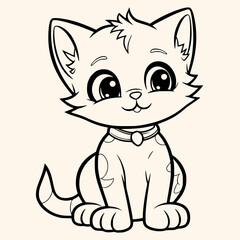 Cat coloring page for children.Сartoon style hand drawing vector illustration in black outline on a white