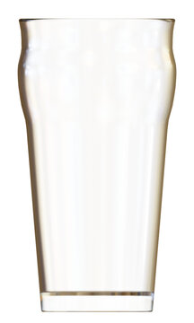 3d illustration of a transparent empty imperial pint glass isolated. Front view.