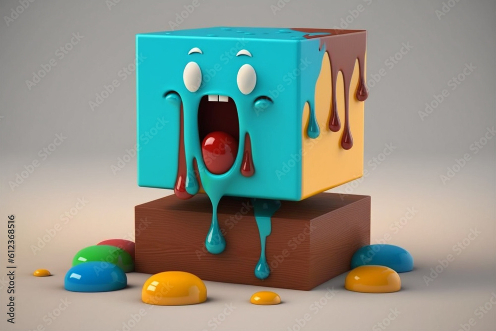 Aufkleber a set of wooden blocks with vibrant paint dripping down, adding an element of surprise and playfulne