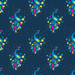 Seamless pattern with peacock. Vector illustration