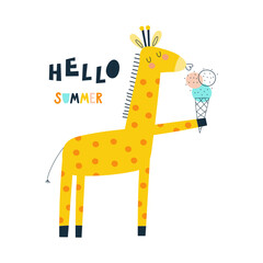 Card with cute giraffe. Vector illustrations