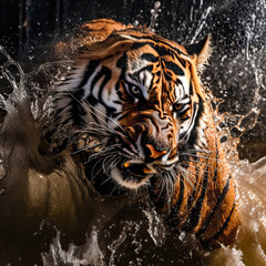 Tiger and splash of water,tiger in the water,portrait of a tiger,Animal Photography