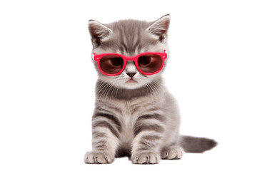Kitten with Summer Glasses Set on Transparent Background. Generative AI