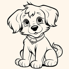 Puppy coloring page for children.Сartoon style hand drawing vector illustration in black outline on a white