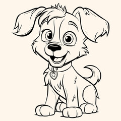 Puppy coloring page for children.Сartoon style hand drawing vector illustration in black outline on a white