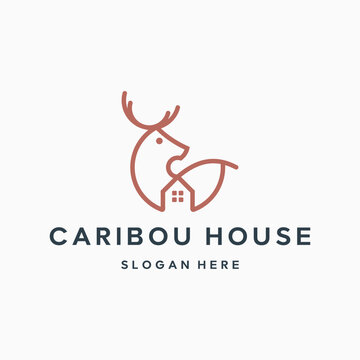 Caribou logo design combination house icon. Caribou logo design inspiration. 