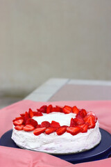 Homemade strawberry and cream sponge cake. Selective focus.