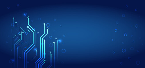 Naklejka premium Hi-tech digital technology and engineering concept. Wide technology communication. Futuristic design for banner or presentation. The abstract circuit board is on a blue background.