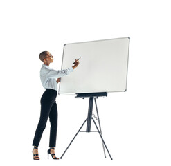 Smart businesswoman giving a presentation on a transparent background