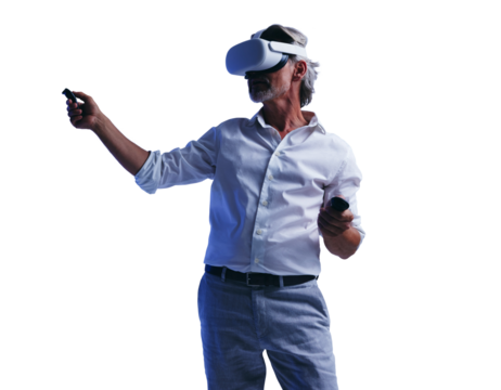 Business man giving a presentation on a transparent background