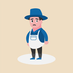A farmer looking a side, worry about his plantation.Unhappy farmer. Vector illustration.Flat design.