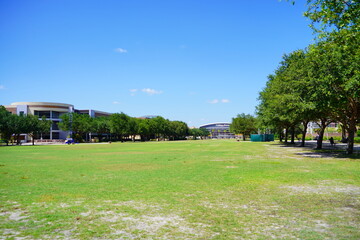 ORLANDO, FL, USA - 05 13, 2023: The University of Central Florida (UCF) building in spring	