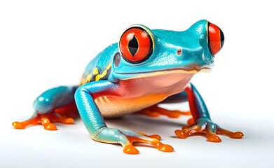 Tropical exotic frog on a white background. Generative AI.