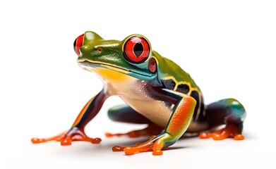 Obraz premium Tropical exotic frog on a white background. Generative AI.