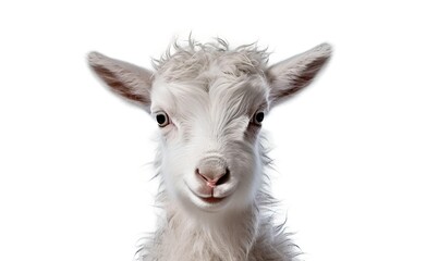 Obraz na płótnie Canvas Smiling cheerful goat on a white background. Generative AI.