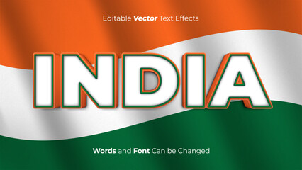 Editable 3D India Vector Text Effect on India flag background