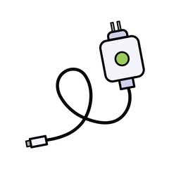 Phone carger colored outlined vector icon illustration isolated on square white background. Simple flat outlined minimalist sign icon drawing with technology power theme.