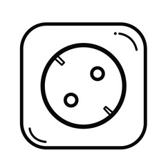 Electricity wall socket stop contact black and white outlined vector icon illustration isolated on square white background. Simple flat outlined minimalist sign drawing with technology power theme