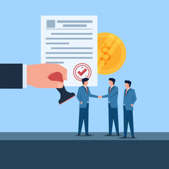 Fototapeta na wymiar Business people handshake for obligation. Business flat vector concept illustration.