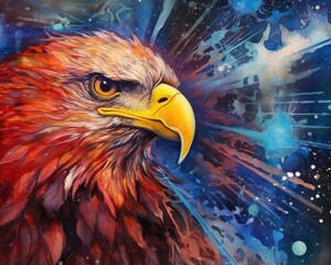 art eagle in space . dreamlike background with eagle . Hand Drawn Style illustration