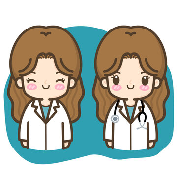 A female doctor with a stethoscope, an image on green background. A doctor in a medical uniform. Cartoon style. Family doctor. Medical worker, paramedic.