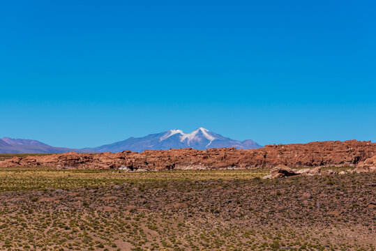 Mountain with snowy peak in the bolivian plateau