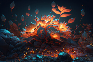 Fototapeta na wymiar Fantasy Beautiful Lava Flower, plant and leaves floral background