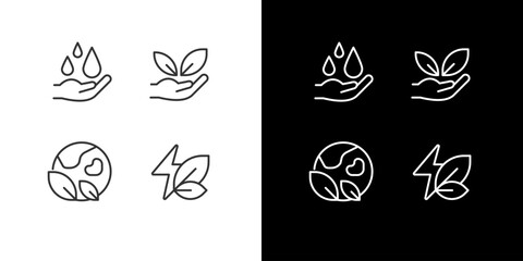 Natural sources protection pixel perfect linear icons set for dark, light mode. Earth ecosystem saving. Environment. Thin line symbols for night, day theme. Isolated illustrations. Editable stroke