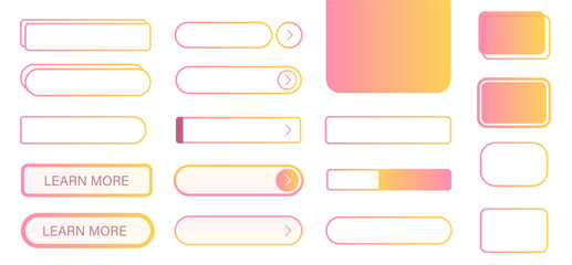 The Learn More is a set of simple modern buttons. Push button for an application, advertisement, store or website. Various icons for your product