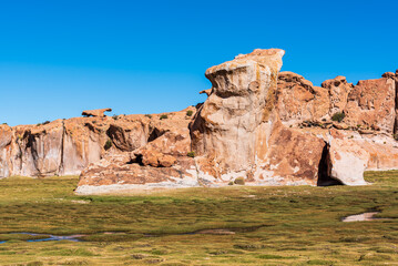 Rocks formation in the black lagoon in the bolivian plateau