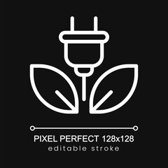 Clean energy pixel perfect white linear icon for dark theme. Electricity. Isolated vector illustration. Thin line illustration. Isolated symbol for night mode. Editable stroke. Poppins font used